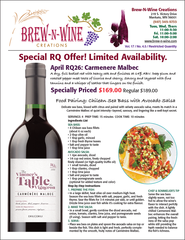 RQ2026 Carmenere Malbec In Stock. Very Limited Availability.